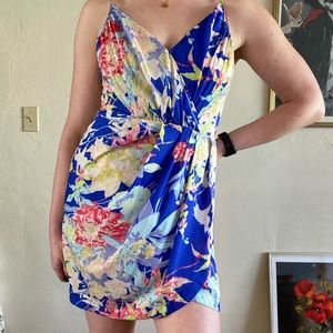 Yumi Kim Jayne Faux Wrap Blue Hawaii Spaghetti Strap Mini Dress Large